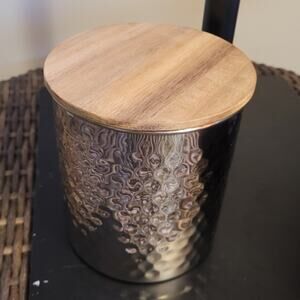 NIB Uncommon James Hammered Silver Canister Set Wood Lid Mod Home Kitchen Gift